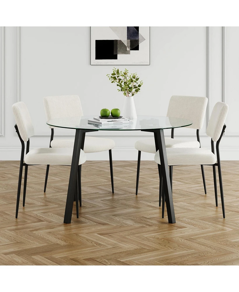 Modern Round Glass Table with 4 Chairs (Set of 5)