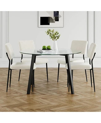 Modern Round Glass Table with 4 Chairs (Set of 5)