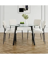 Modern Round Glass Table with 4 Chairs (Set of 5)