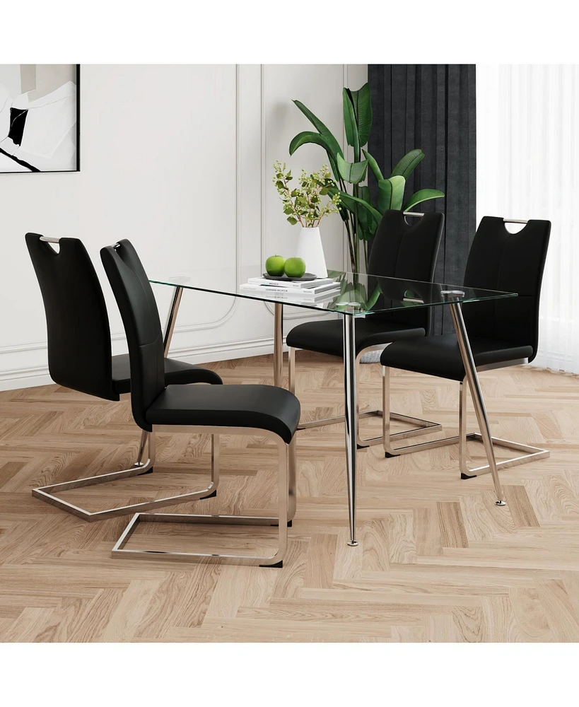 Rectangular Glass Dining Table Set with Pu Chairs (Set of 5)