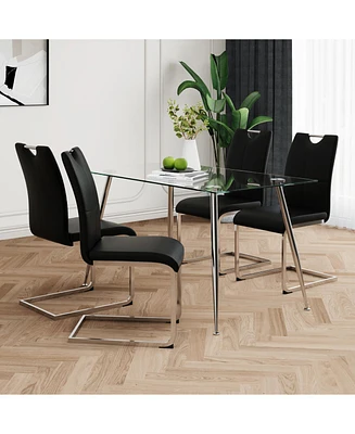 Rectangular Glass Dining Table Set with Pu Chairs (Set of 5)