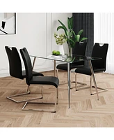 Rectangular Glass Dining Table Set with Pu Chairs (Set of 5)