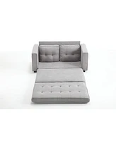 Convertible Sofa Bed Set in Gray & Beige Linen Fabric