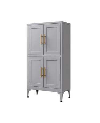 Grey Metal Kitchen Storage Cabinet, Kitchen Pantry Storage Cabinet with Doors and Shelves, Storage Cabinet with Adjustable Leveling Foot for Kitchen,