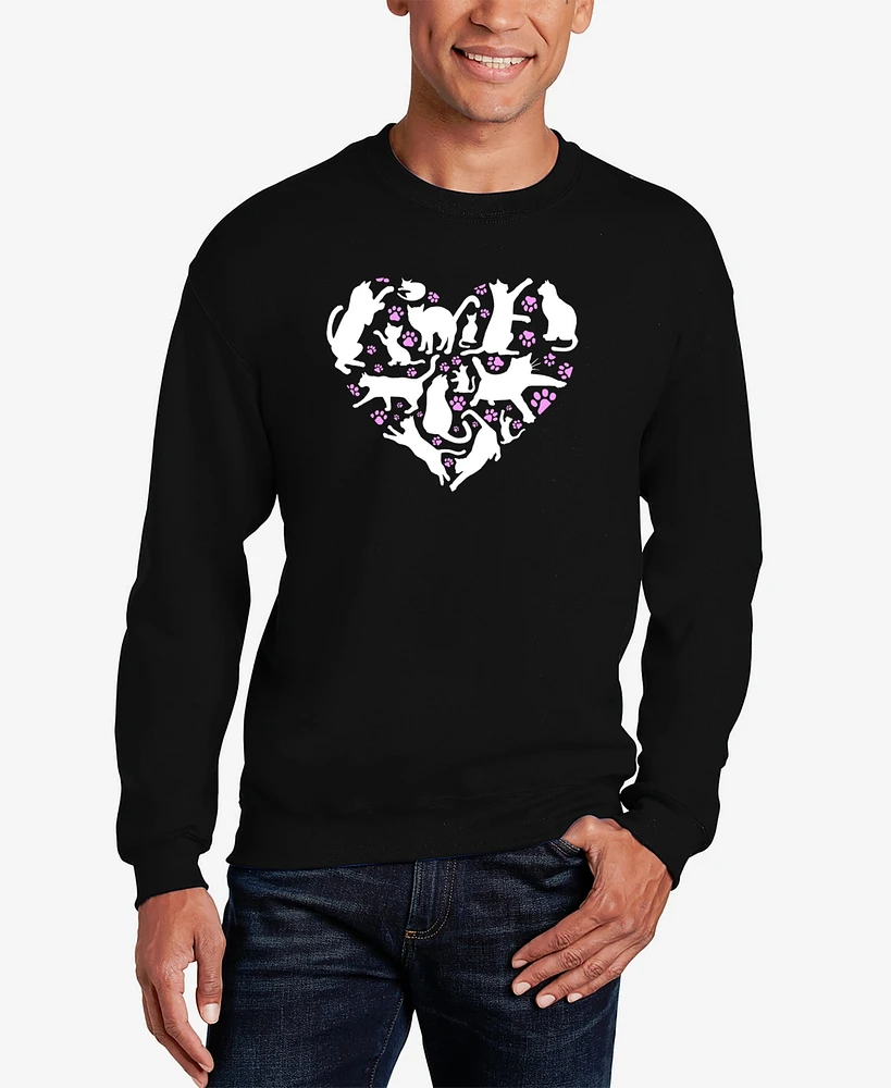 La Pop Art Men's Cat Heart Word Crewneck Sweatshirt