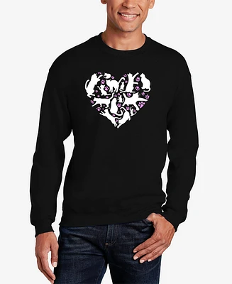La Pop Art Men's Cat Heart Word Crewneck Sweatshirt