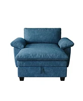 51" Blue Chenille Chaise Lounge with Ottoman & Storage