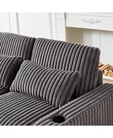126" Corduroy L-Shaped Sofa w/ Cup Holder, Usb, Pillows & Ottoman