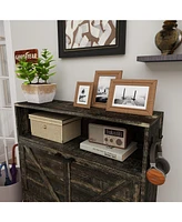 Farmhouse Shoe Storage Cabinet with Barn Door and Flip Drawers