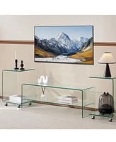 Clear Glass Tv Table, Tempered Clear Glass Tv Stand for Living Room