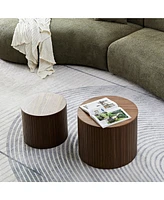 Mdf nested table set 2 pieces, handcrafted round coffee table in living/lounge area, walnut color