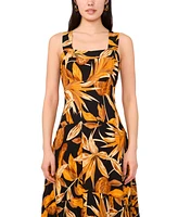 Vince Camuto Women's Tropical-Print Square-Neck Smocked-Back Sleeveless Maxi Dress