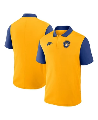 Nike Men's Gold/Navy Milwaukee Brewers Cooperstown Collection Color-Block Victory Performance Polo Shirt