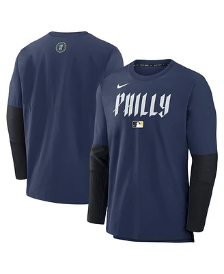 Nike Men's Navy Philadelphia Phillies Authentic Collection City Connect Lightweight Player Tri-Blend Performance Long Sleeve T-Shirt