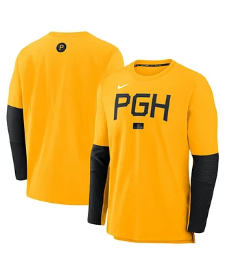 Nike Men's Gold Pittsburgh Pirates Authentic Collection City Connect Lightweight Player Tri-Blend Performance Long Sleeve T-Shirt