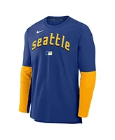Nike Men's Royal Seattle Mariners Authentic Collection City Connect Lightweight Player Tri-Blend Performance Long Sleeve T-Shirt