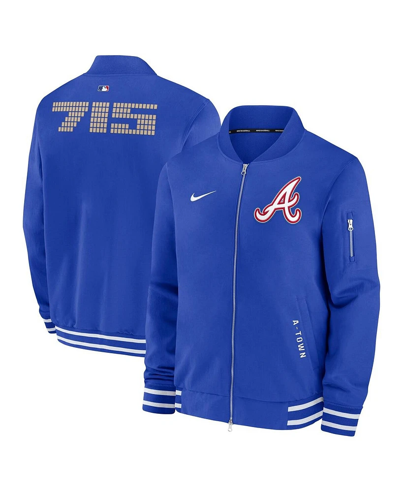 Nike Men's Royal Atlanta Braves Authentic Collection City Connect Full-Zip Bomber Jacket