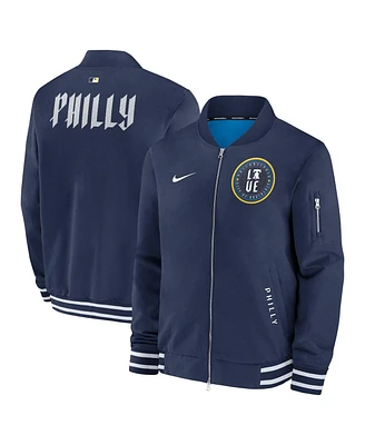 Nike Men's Navy Philadelphia Phillies Authentic Collection City Connect Full-Zip Bomber Jacket