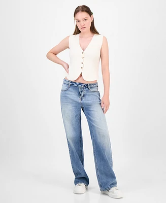 Celebrity Pink Juniors' Slouchy Wide-Leg Foldover-Waist Jeans
