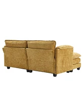 Chenille Sofa with Footstools and Armrests