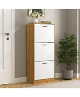 Shoe Storage Cabinet with 3 White Panel Flip Drawers, Freestanding Organizer for Entryway, Narrow Shoe Rack Cabinet