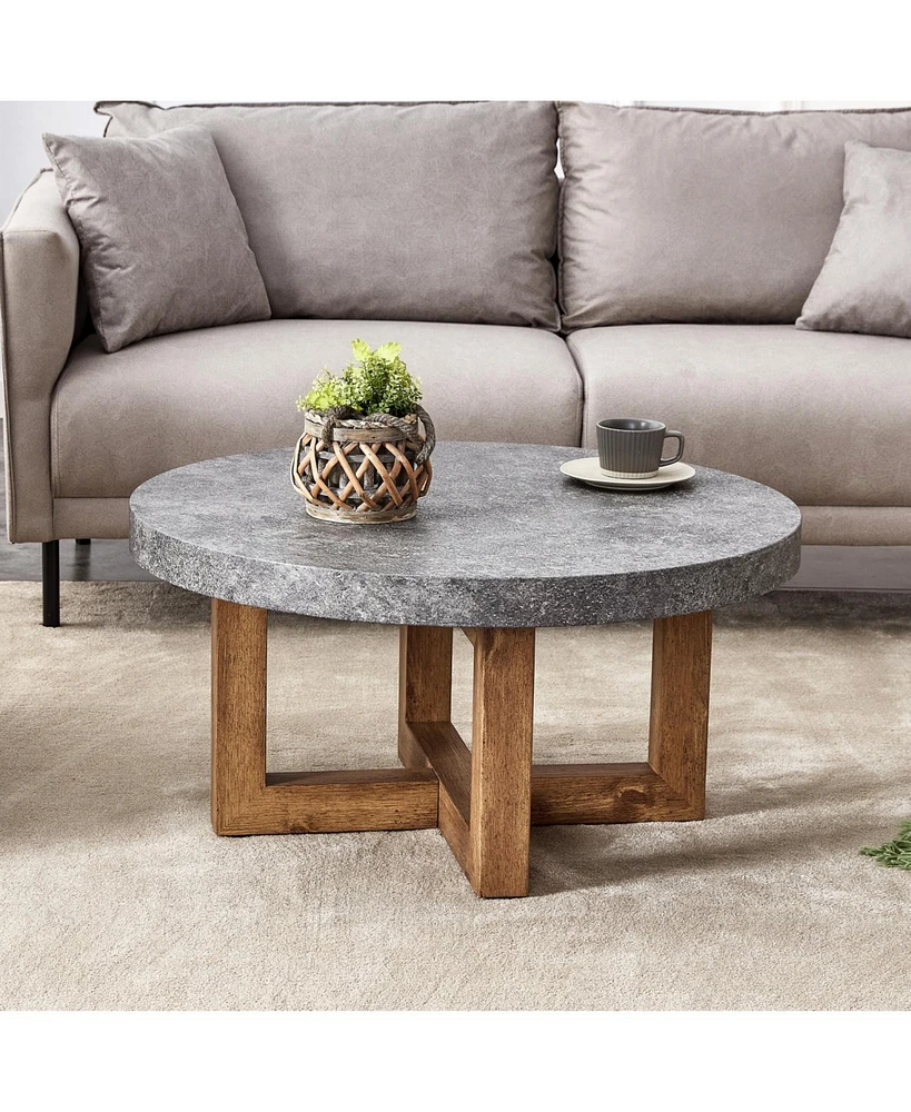 Modern Gray Textured Mdf Coffee Table, 31.4" Round