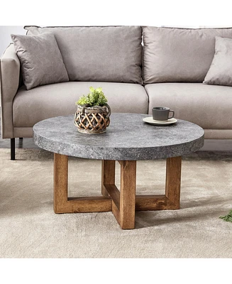 Modern Gray Textured Mdf Coffee Table, 31.4" Round