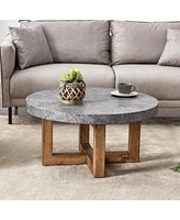 Modern Gray Textured Mdf Coffee Table, 31.4" Round