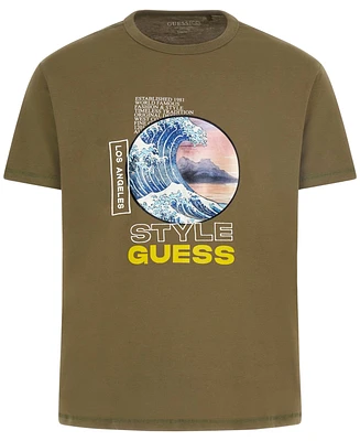 Guess Men's Short Sleeve Japanese Wave Graphic Crewneck T-Shirt