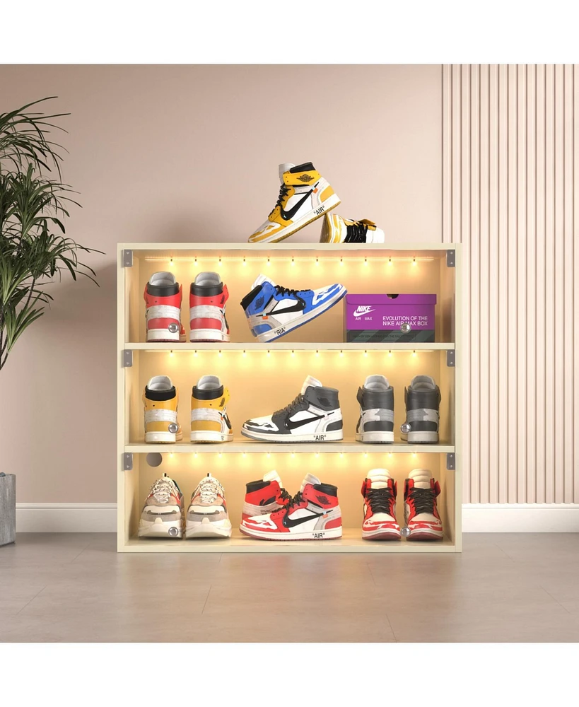 Off white Led light shoe box three layers with glass doors