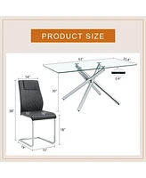 Modern Glass Dining Table Set with 4 Pu Chairs