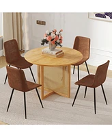 42" Round Wood Dining Set: Table & Brown Tech-Fabric Chairs