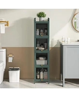 Modern 4-Tier Glass Door Cabinet: Multi-Purpose Storage for Entryway, Living Room, Bathroom
