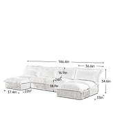 Slipcovered 4-Seater Sectional Sofa with Ottoman and Accent Pillows