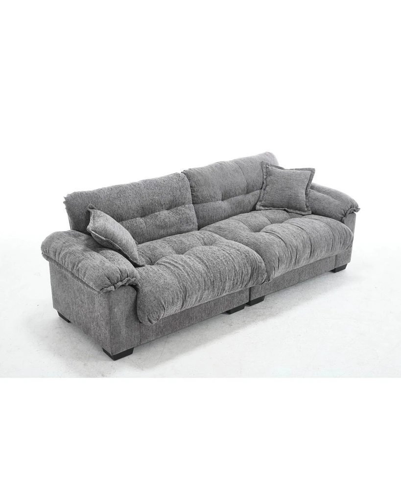 Modern sofa Chenille 3-seater sofa with two pillows for small spaces in living rooms, apartments Grey