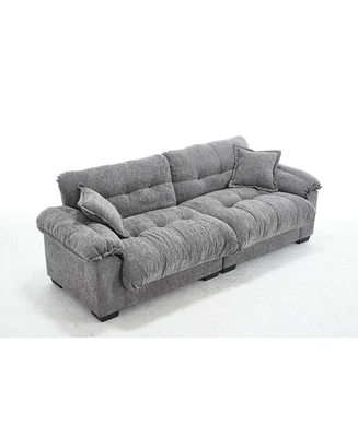 Modern sofa Chenille 3-seater sofa with two pillows for small spaces in living rooms, apartments Grey