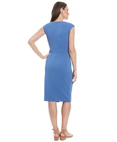 London Times Women's V-Neck Twist-Front Sleeveless Dress