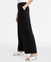 I.n.c. International Concepts Women's Cotton Lace-Trim Wide-Leg Pants, Exclusively at Macy's