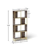 4-Tier Industrial Bookcase, Rustic Wood and Metal Frame, Asymmetrical Shelf Design, Display Storage Shelf for Living Room, Home Office, Small Space
