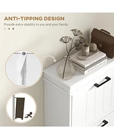Slim Shoe Cabinet, Trendy Shoe Storage Cabinet with 3 Large Fold-Out Drawers & a Spacious Top Surface for Small Items, White