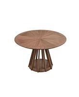 5-Piece Modern Dining Set: Round Walnut Table + 4 Upholstered Chairs