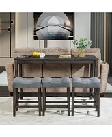 4-Piece Bar Table Set with Outlet and Padded Stools for Living and Dining Rooms