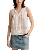 Lucky Brand Women's Embroidered Cotton Tie-Neck Top