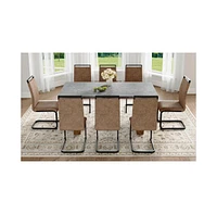 Cozy Modern Dining Set: 8-Seat Mdf Table with Brown Fabric Chairs