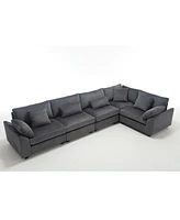 Oversized Corduroy Sofa Couches: 5-Seat Dark Gray Modular Sectional