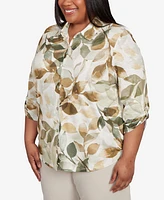 Alfred Dunner Plus Leaf Button Top