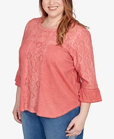 Alfred Dunner Plus Diamond Textured Bell Sleeve Top