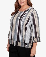 Alfred Dunner Plus Stripe Bell Sleeve Top