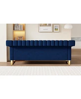 Luxurious Blue Velvet Sofa with Stainless Steel Metal Legs and Comfortable Seating