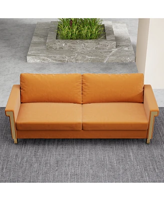 Modern Velvet Sofa with Gold Legs & Deep Cushions (76.34